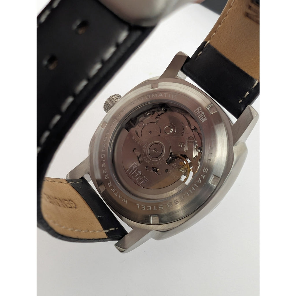 Reign Thanos Automatic Men's Skeleton Watch – Crimson Dial & Leather Strap