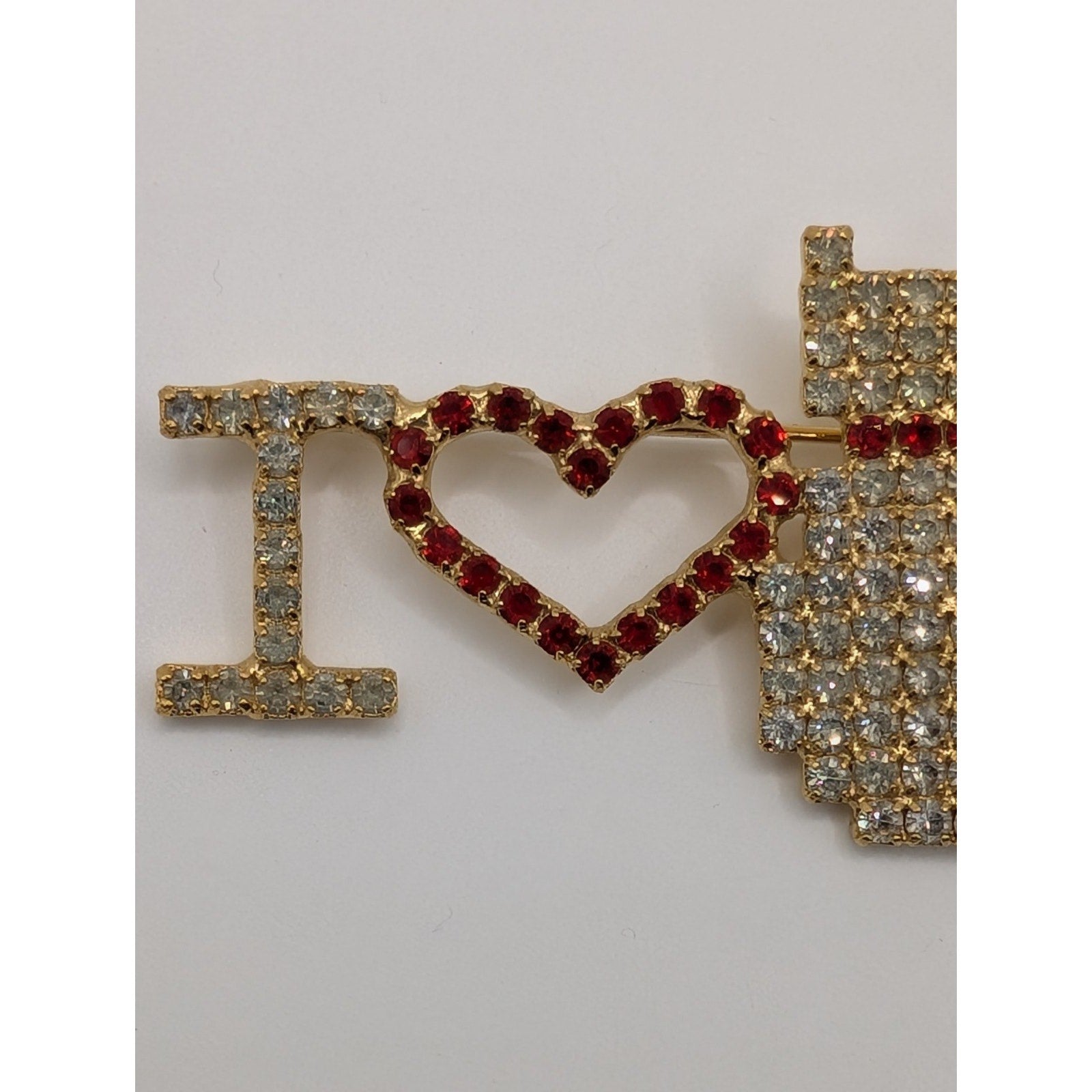 Vintage Dorothy Bauer Signed Rhinestone "I Love Cats" Gold Tone Brooch