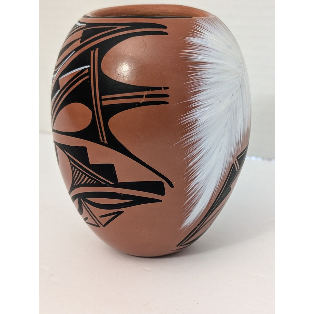Jemez Pueblo Pottery Vase Blue Butterfly Feather MT Chinana Hand Painted Native