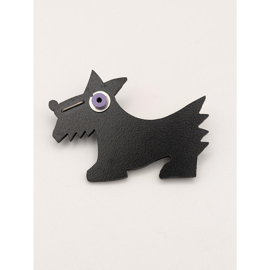 Vintage Black Scottie Dog Brooch Pin Geometric Plastic Avant Garde Novelty Jewelry