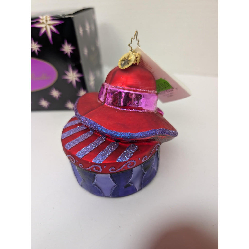 Christopher Radko On The Go Red Hat Society Glass Ornament Boxed Hatbox