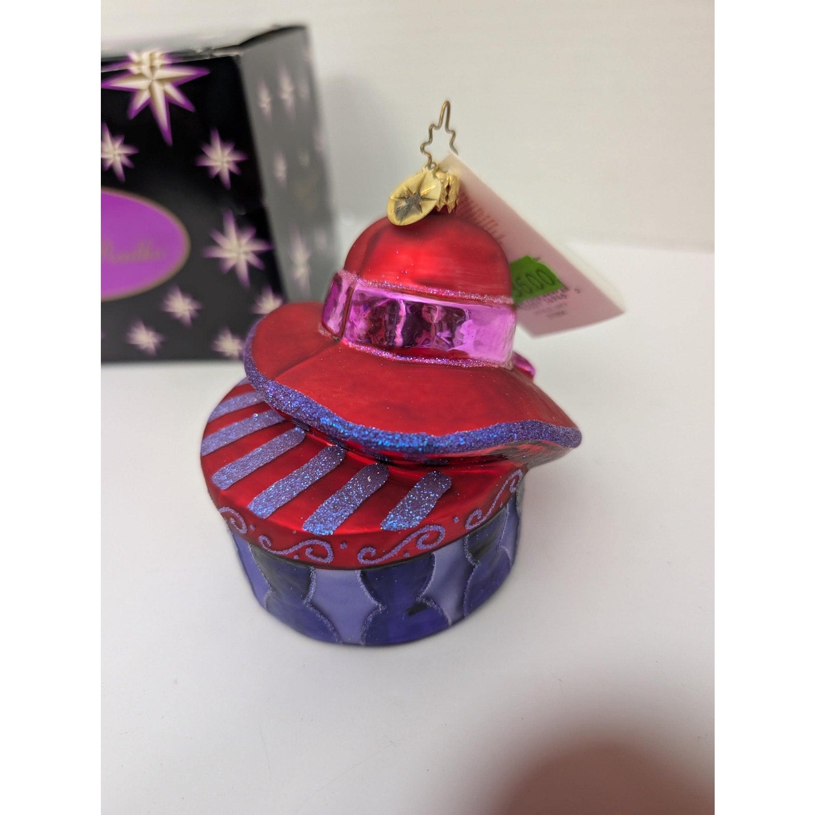 Christopher Radko On The Go Red Hat Society Glass Ornament Boxed Hatbox