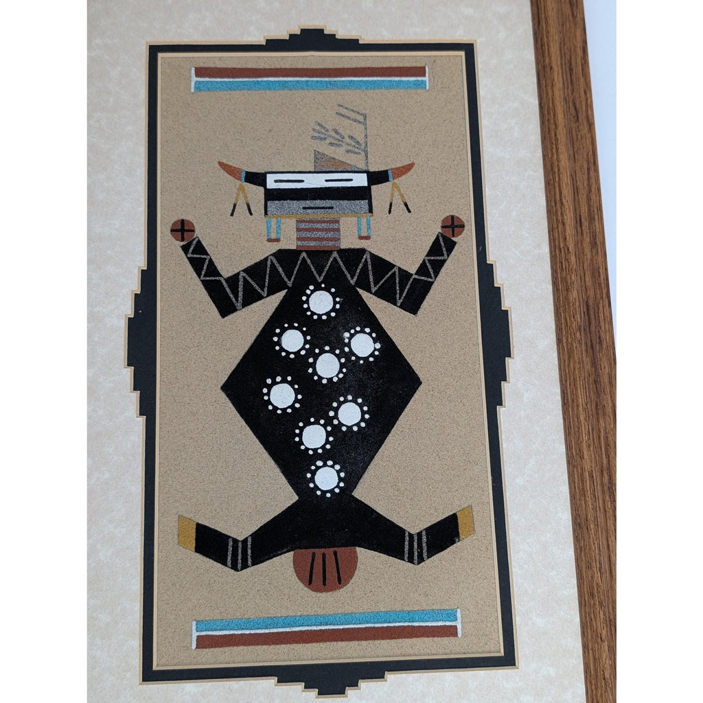 Navajo Sand Painting Father Sky Signed G Yazzie Framed Native American Sand Art