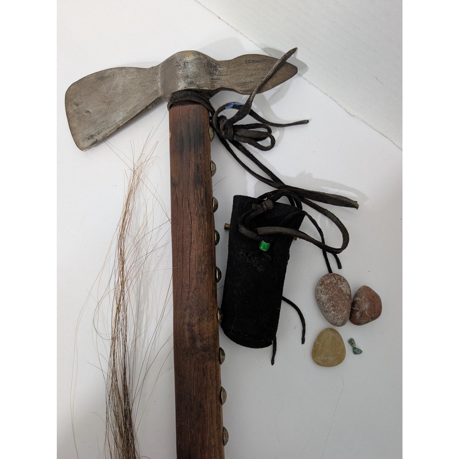 Vintage Native American Style Tomahawk Axe Brass Tacks Medicine Pouch Lot