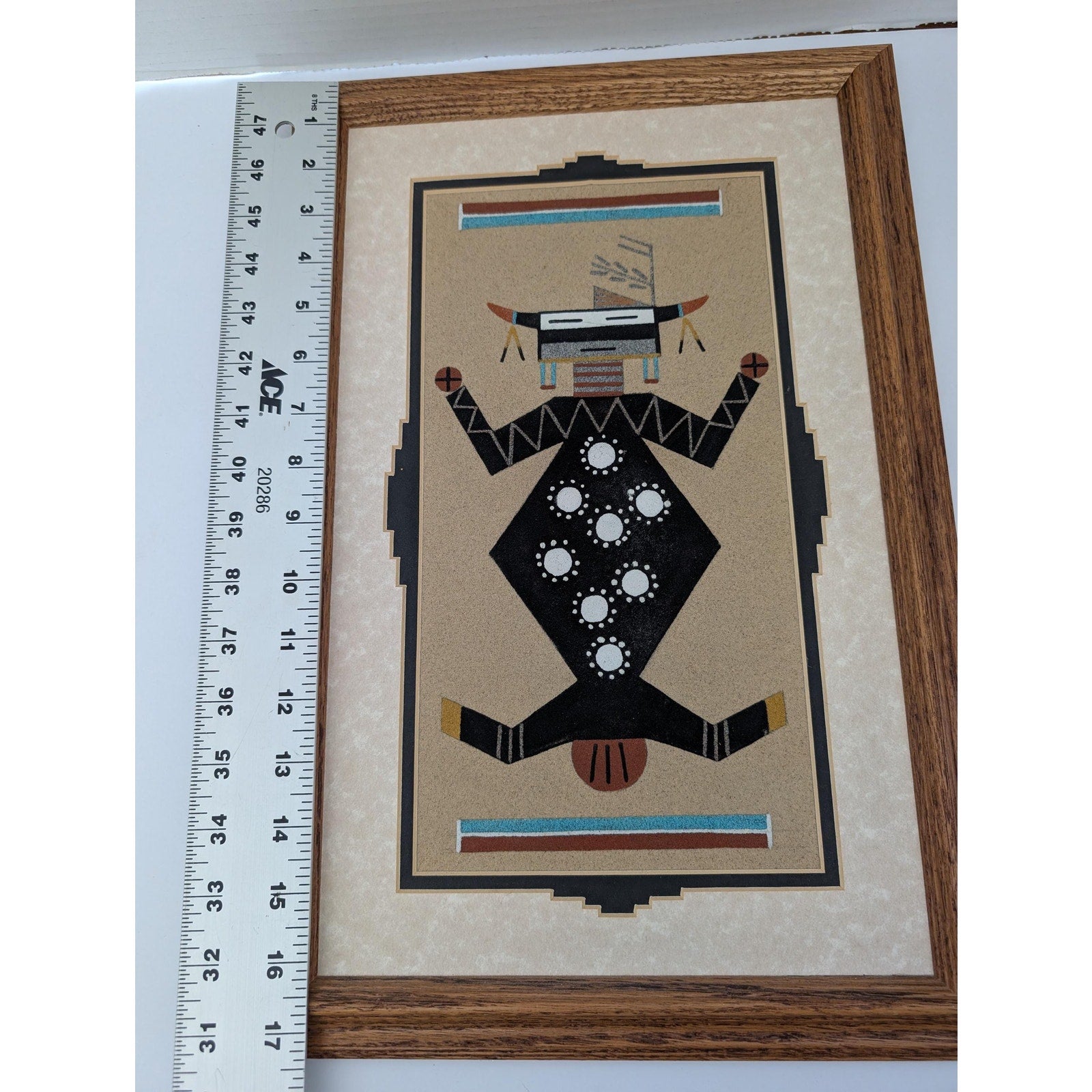 Navajo Sand Painting Father Sky Signed G Yazzie Framed Native American Sand Art