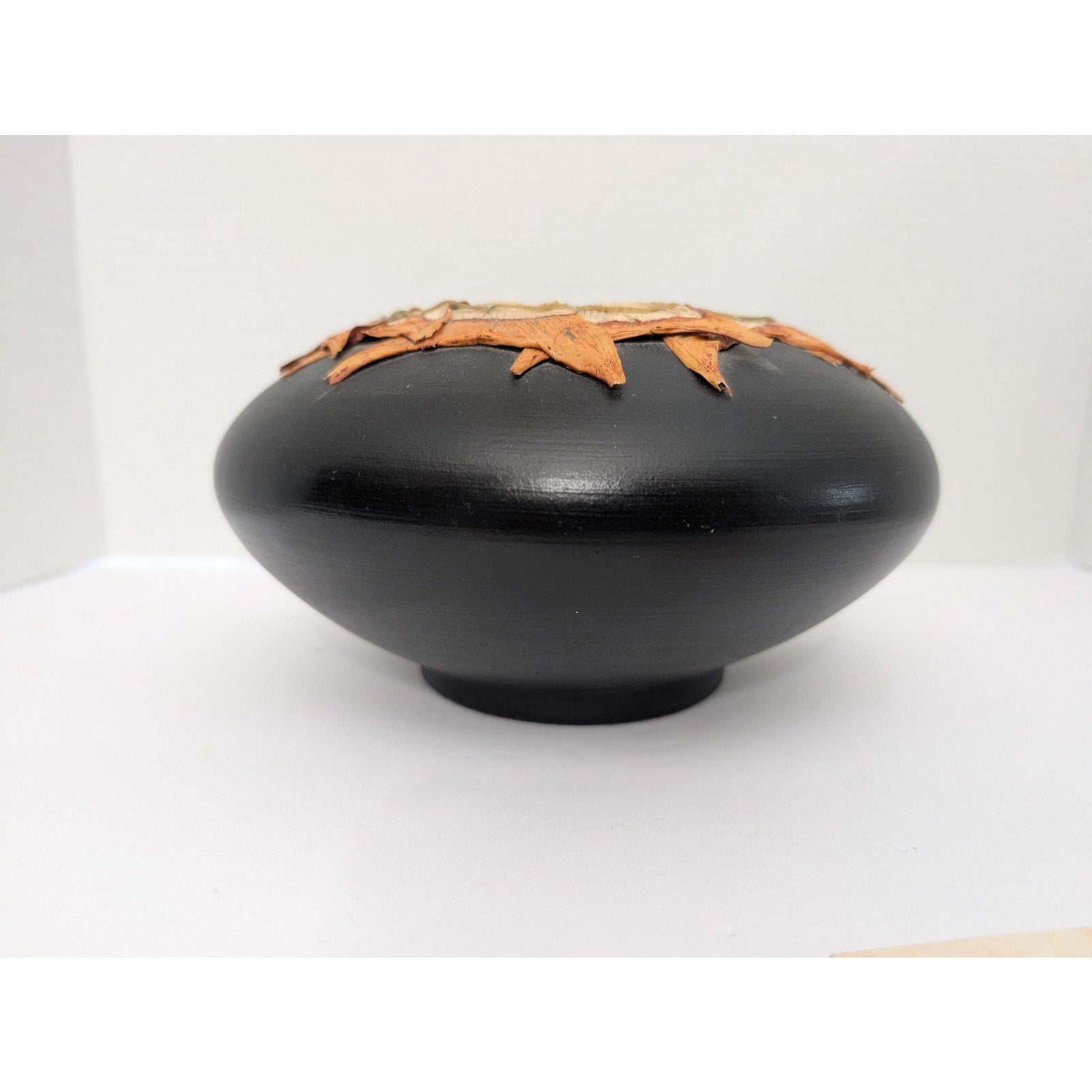 Smoke Fired Stoneware Dracena Vase Michael Christine Adcock Studio Pottery Woven Fiber Art Ceramic Bowl Black Signed