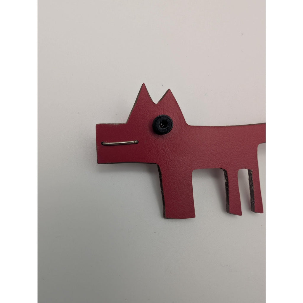 Vintage Red Plastic Geometric Dog Brooch Pin Abstract Avant Garde Novelty Jewelry