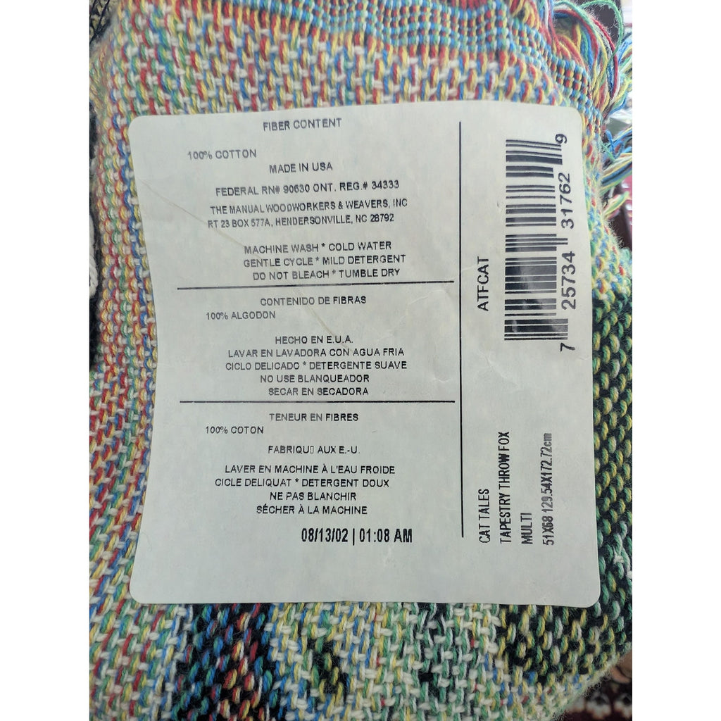 Manual Woodworkers & Weavers Cat Tales 51x68 Cotton Woven Tapestry Throw Blanket