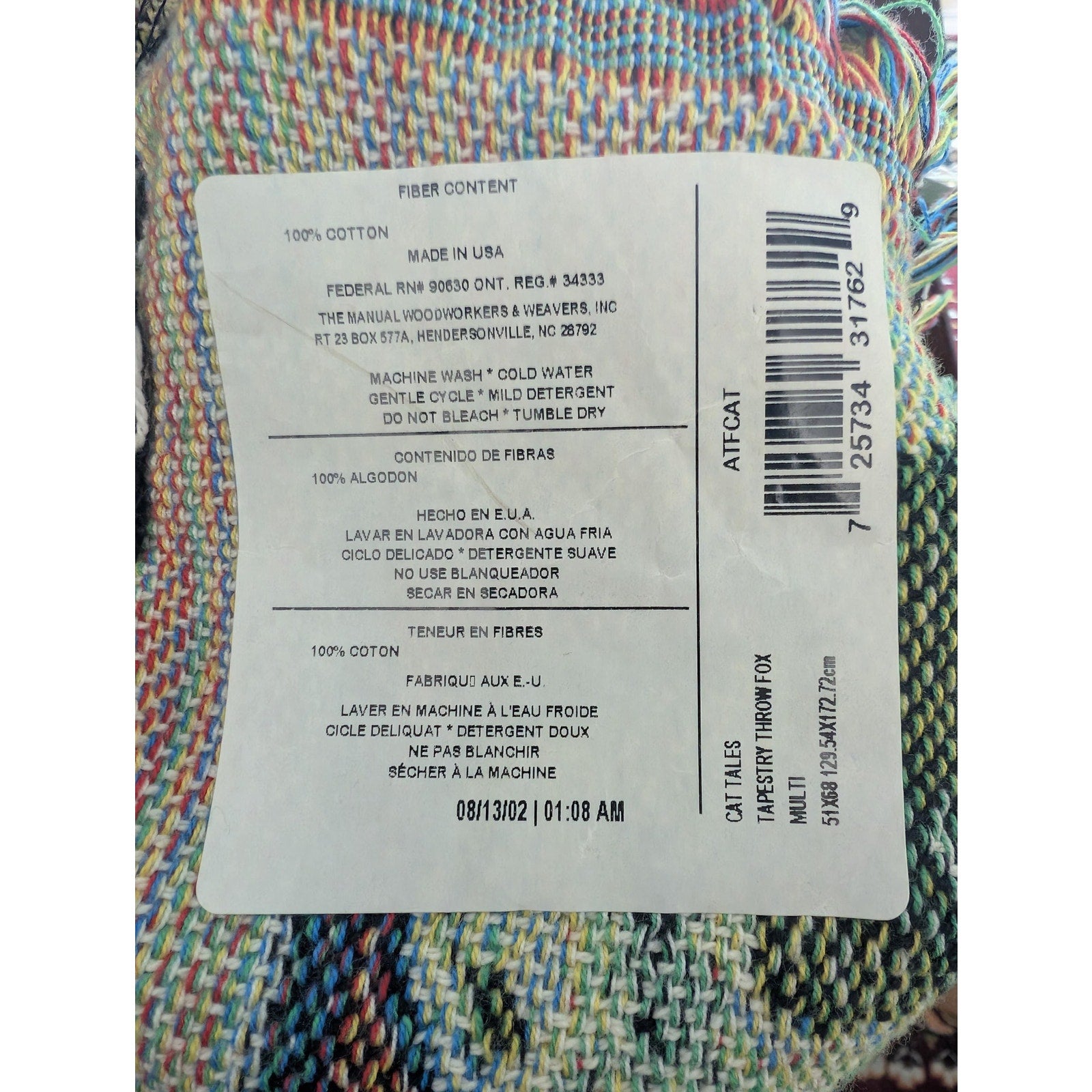 Manual Woodworkers & Weavers Cat Tales 51x68 Cotton Woven Tapestry Throw Blanket