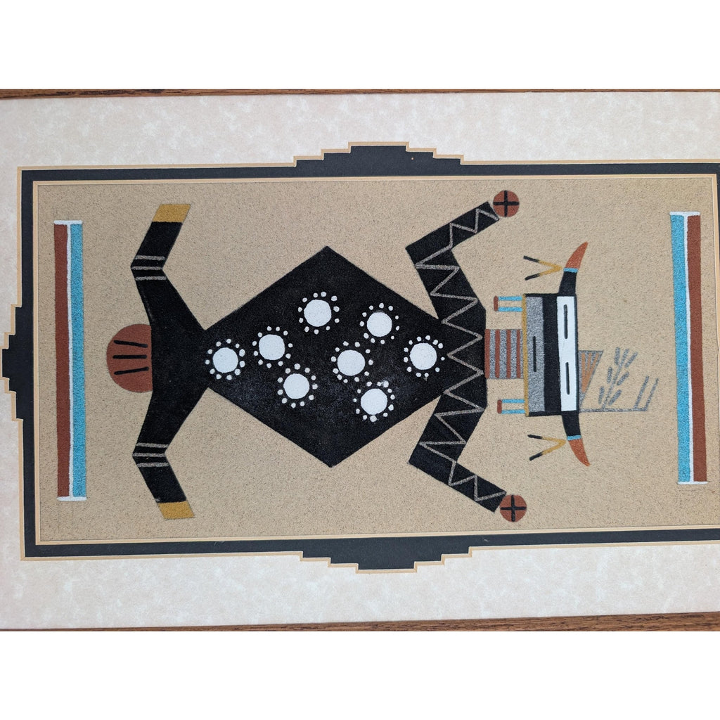 Navajo Sand Painting Father Sky Signed G Yazzie Framed Native American Sand Art