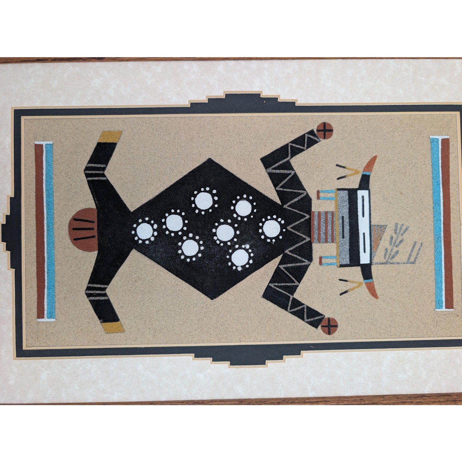 Navajo Sand Painting Father Sky Signed G Yazzie Framed Native American Sand Art