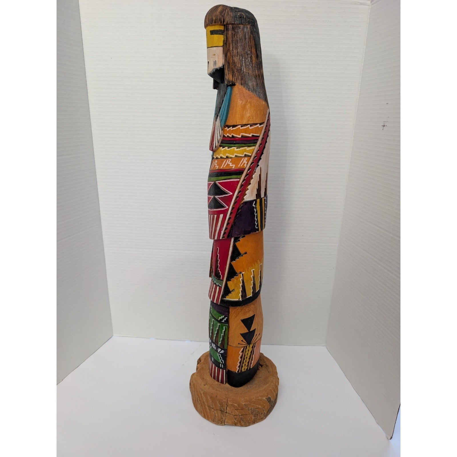 24" Signed B. Jones "Spider Woman" Large Navajo Polychrome Wood Sculpture