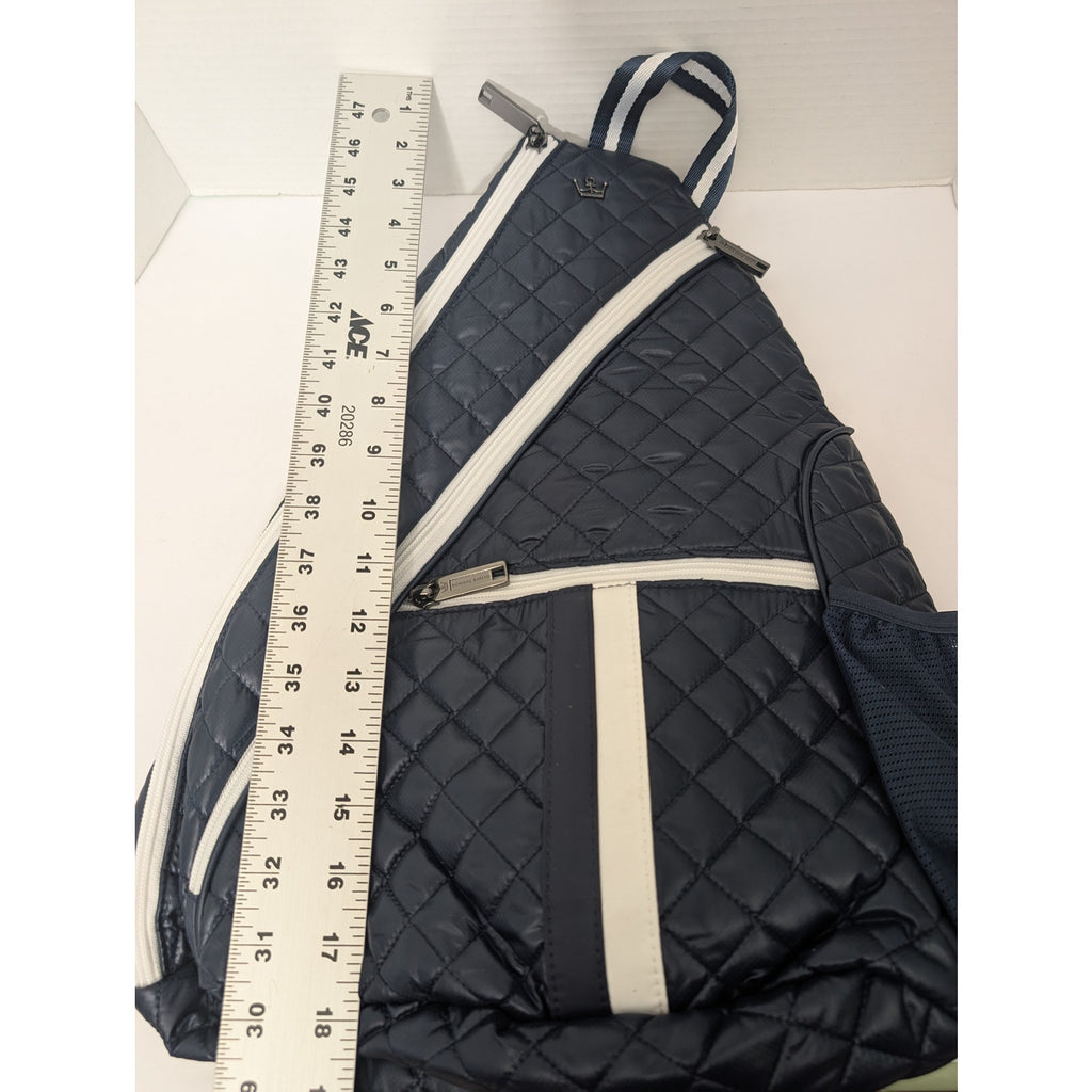 Oliver Thomas Navy Quilted Sling Backpack Dog Print Lining with Pouch