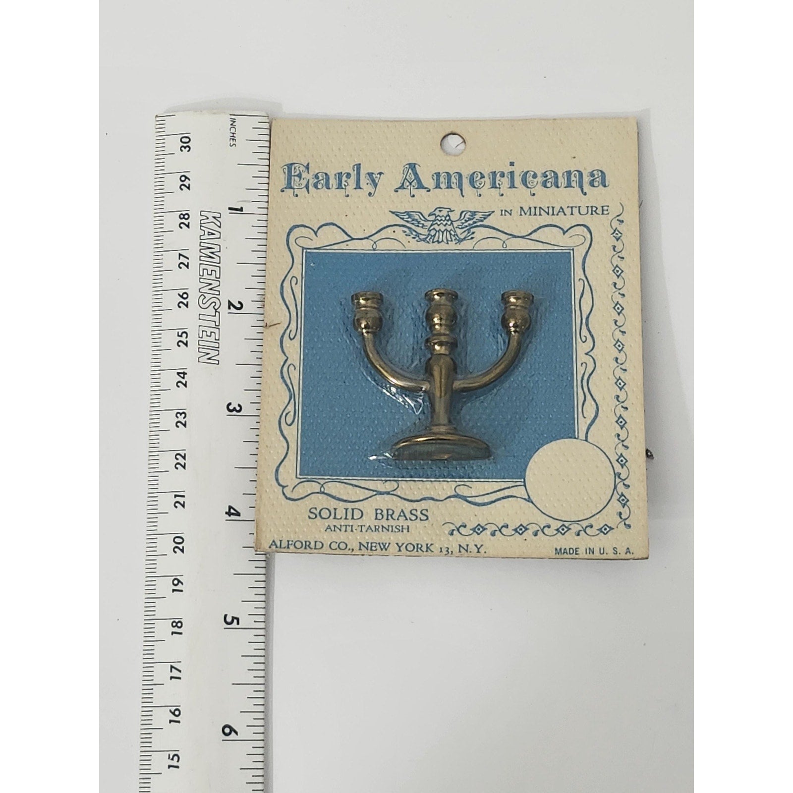 Vintage Early Americana Miniatures Solid Brass Candelabra Toy Alford Co New