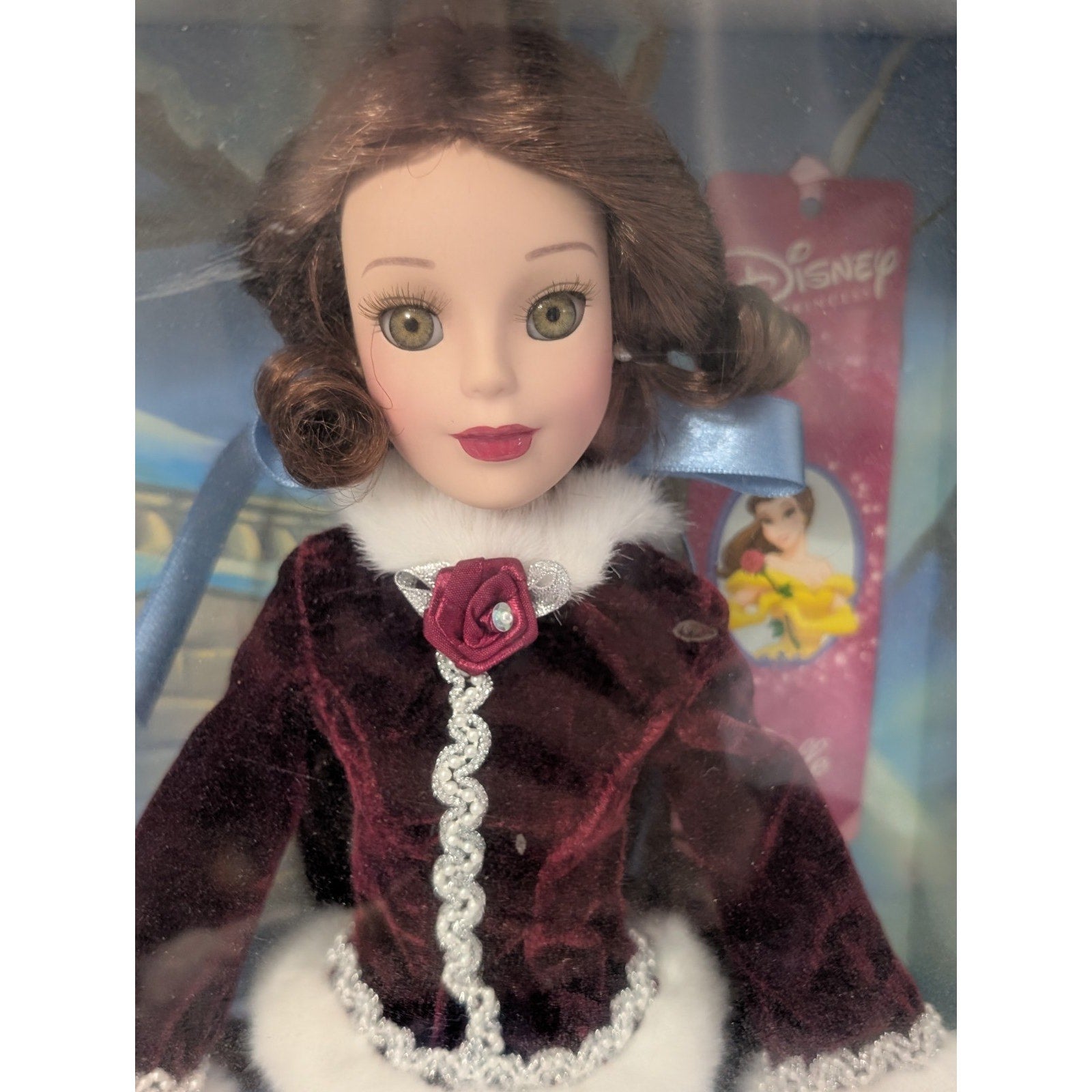 2002 Disney Princess Belle Porcelain Doll Brass Key Holiday Xmas Vintage New
