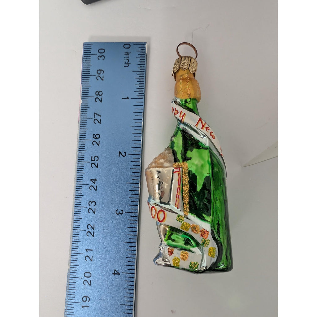 2000 Christopher Radko "Little Gems" Champagne Bottle Glass Ornament Happy New Year