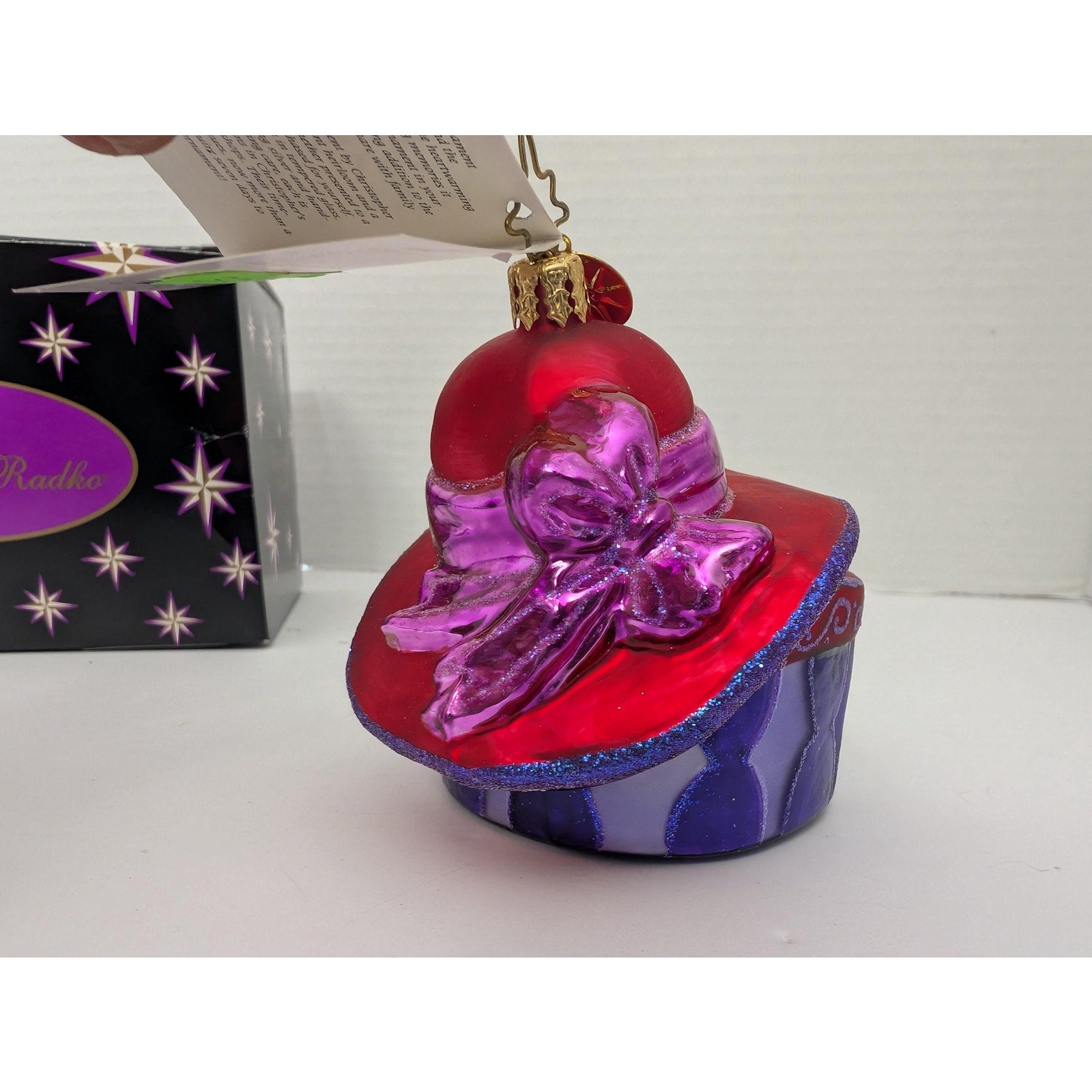 Christopher Radko On The Go Red Hat Society Glass Ornament Boxed Hatbox