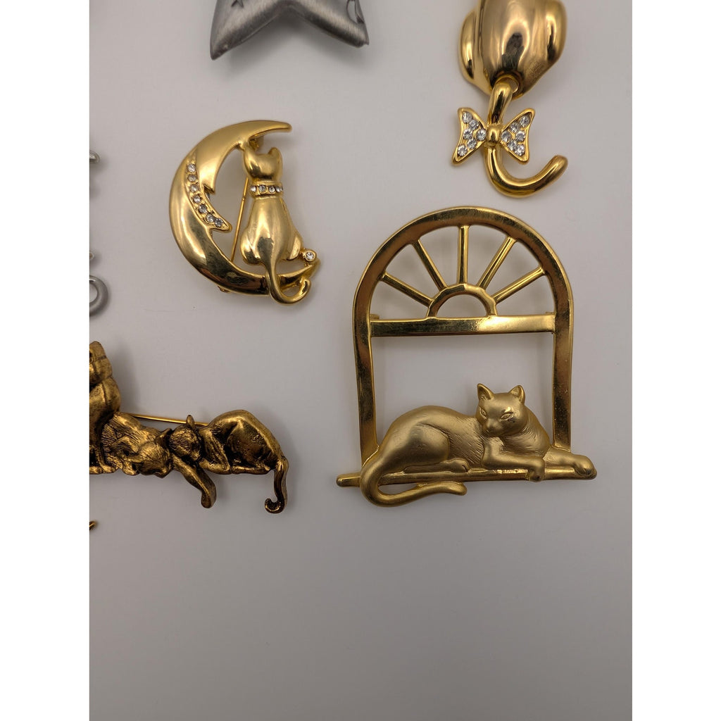Vintage Cat Brooch Collection - 10 Piece Estate Jewelry Lot - JJ and Ultra Craft