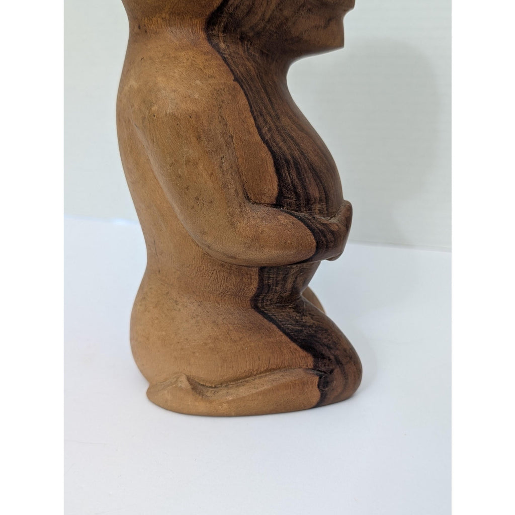Vintage Hand Carved Two Tone Wood Kneeling Tiki Figurine Polynesian Tribal Art