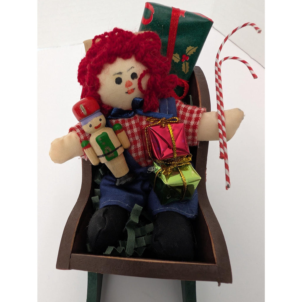 Byers Choice Ltd Wood Sleigh with Raggedy Ann Doll and Christmas Toys Decor