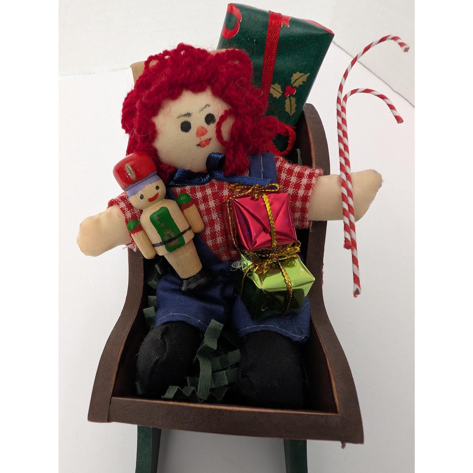 Byers Choice Ltd Wood Sleigh with Raggedy Ann Doll and Christmas Toys Decor