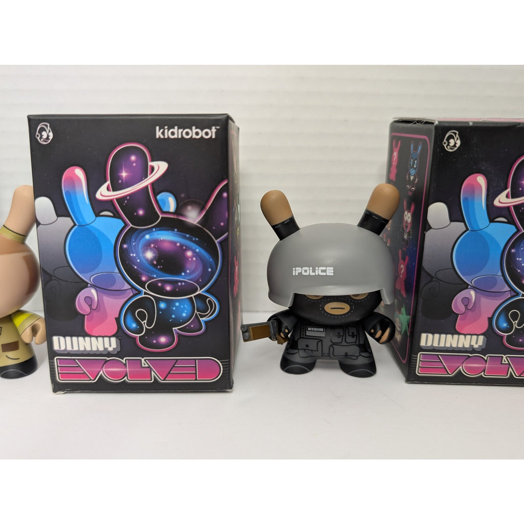 Kidrobot Dunny Evolved Huck Gee "iPolice" Riot & Search Vinyl Figure Lot 2013