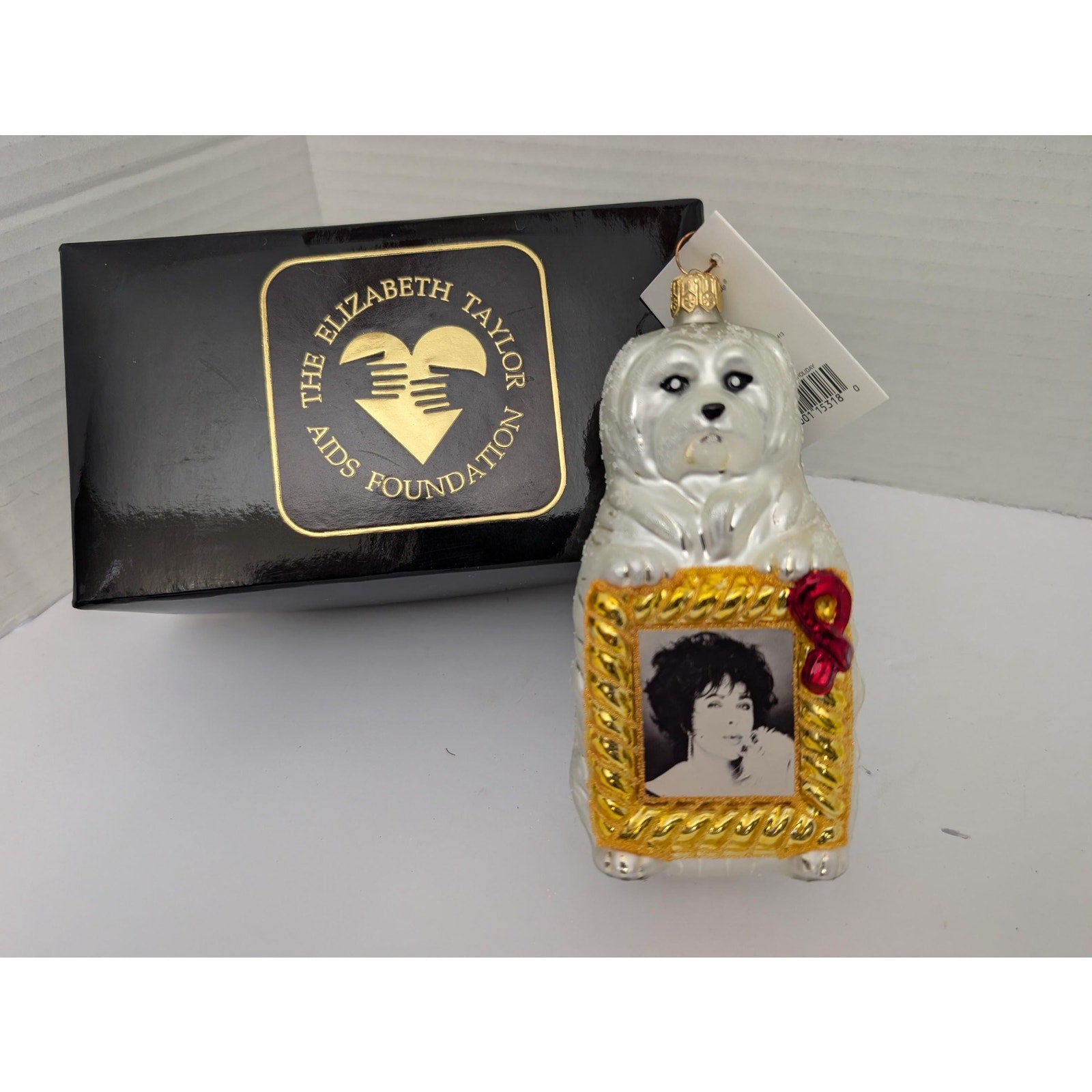 Christopher Radko Sugar Holiday 1998 Elizabeth Taylor AIDS Foundation Maltese Dog Ornament
