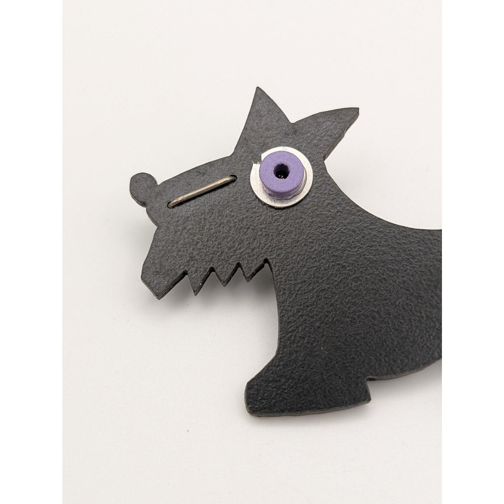 Vintage Black Scottie Dog Brooch Pin Geometric Plastic Avant Garde Novelty Jewelry