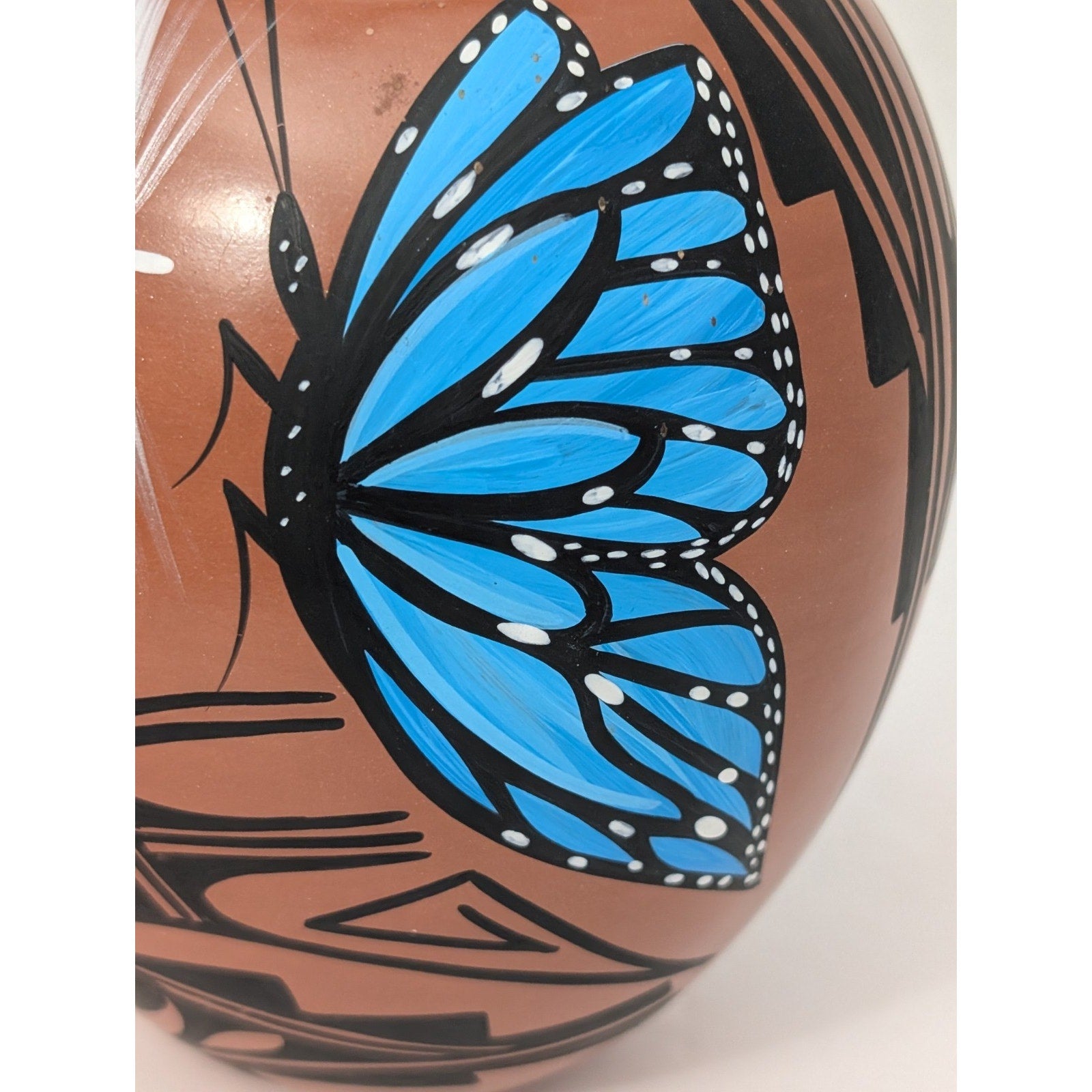 Jemez Pueblo Pottery Vase Blue Butterfly Feather MT Chinana Hand Painted Native