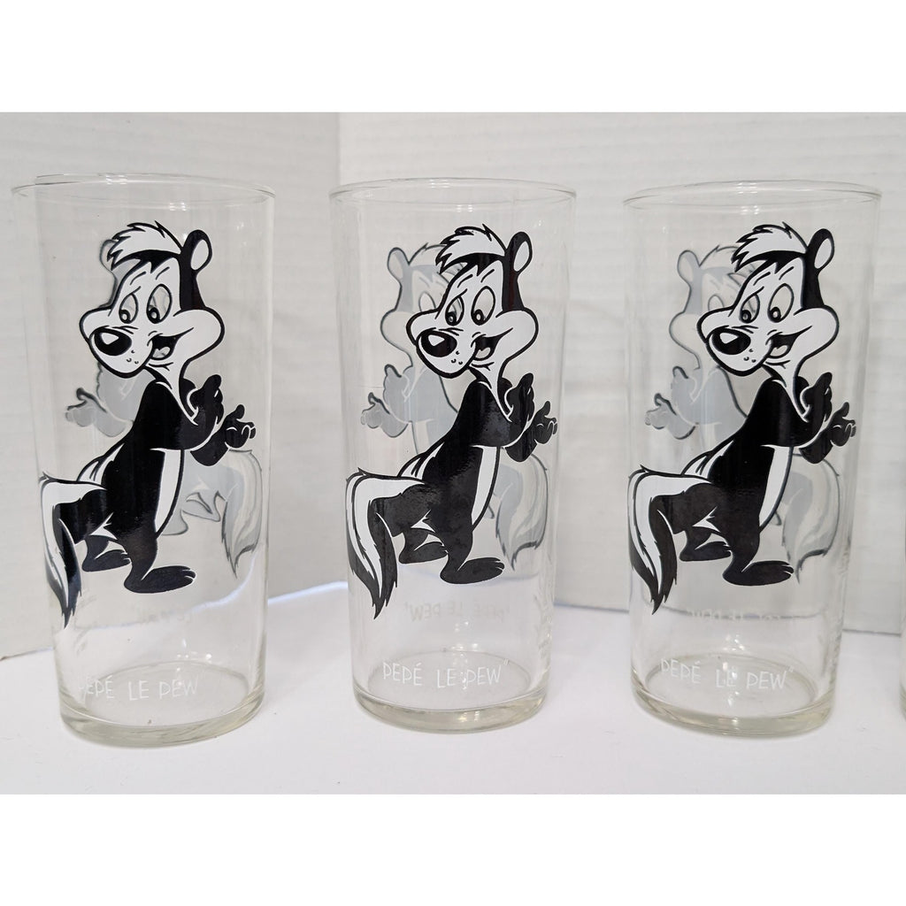 Set of 6 Vintage 1973 Pepsi Collector Series Pepe Le Pew Glass Set Looney Tunes Warner Bros