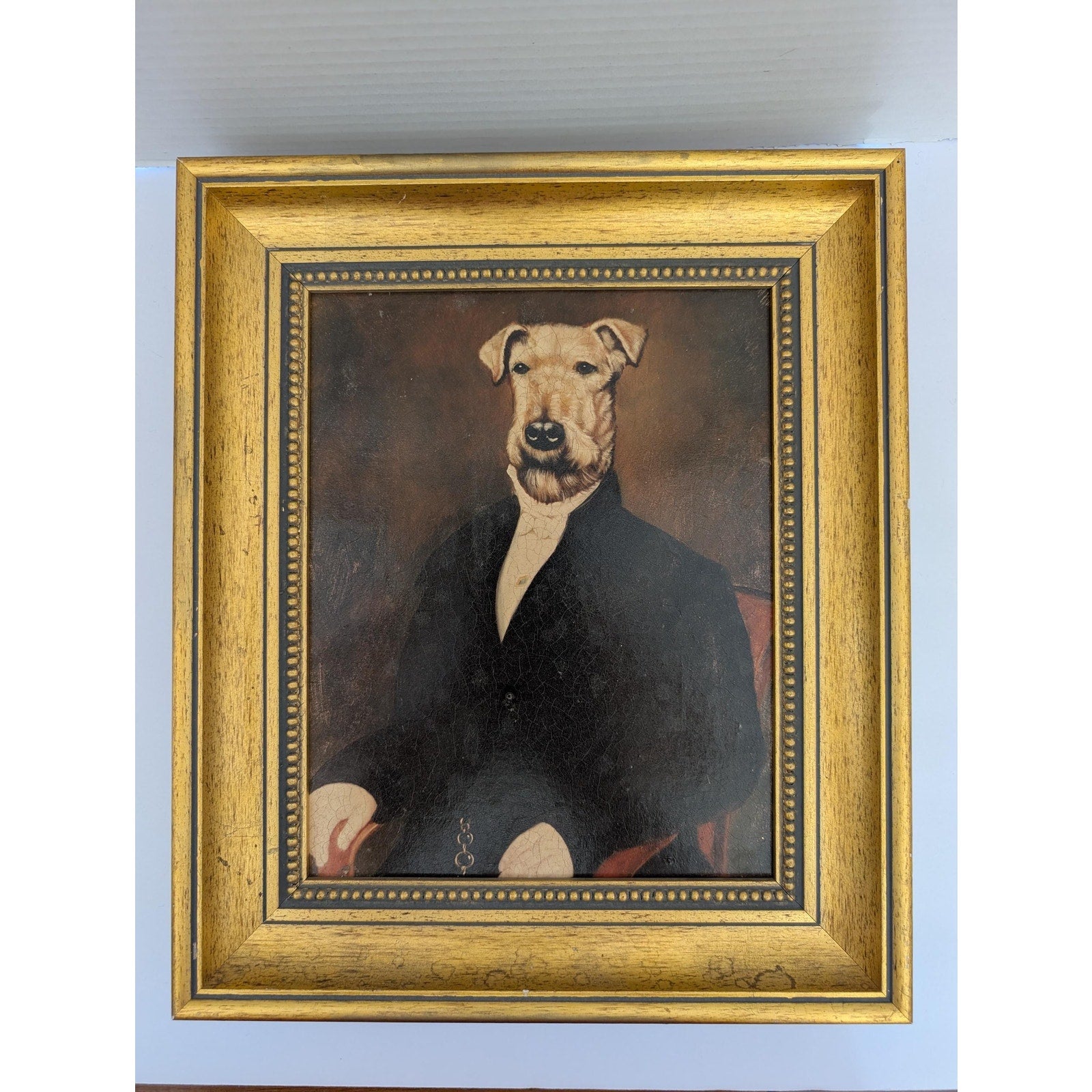 Henry Pealani Anthropomorphic Airedale Terrier Oil Painting Framed Dog Portrait Gentleman Decor