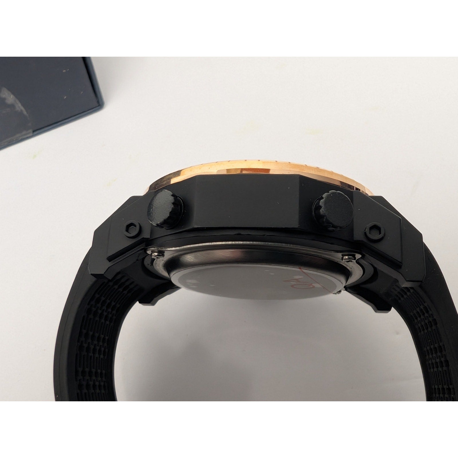 Foxbox Men's Dual-Display Sport Watch Rose Gold Bezel & Tactical Silicon Strap