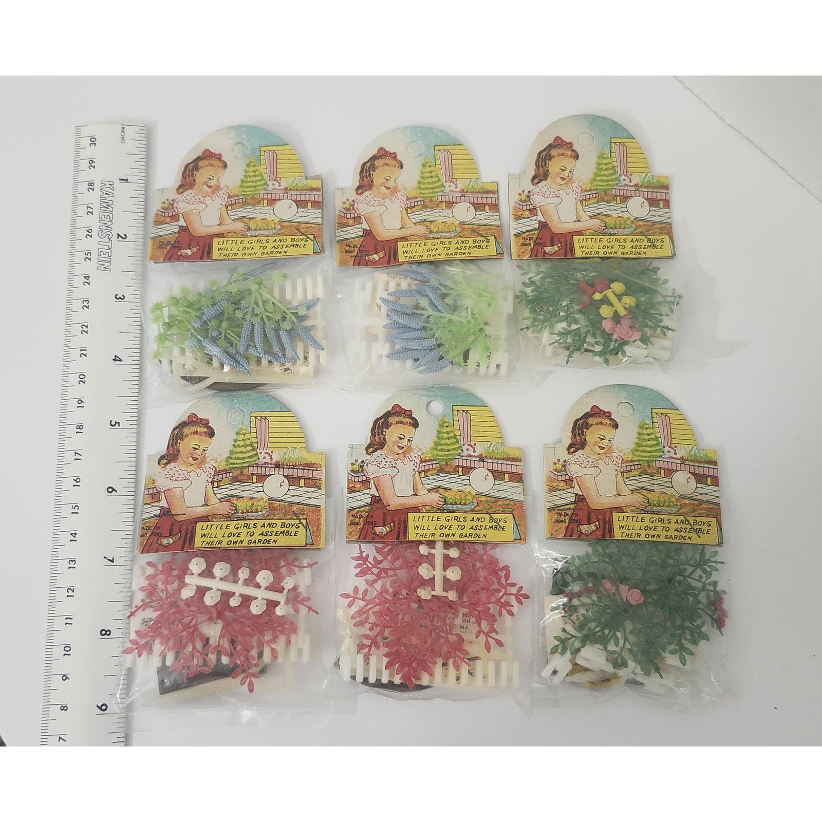 Lot of 6 Vintage Build Your Own Garden Plastic Miniature Sets New on Card