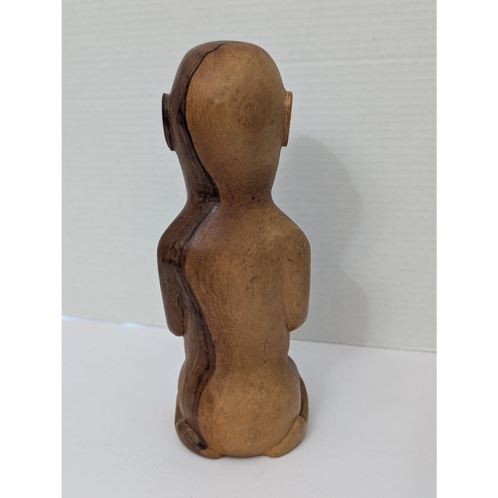 Vintage Hand Carved Two Tone Wood Kneeling Tiki Figurine Polynesian Tribal Art