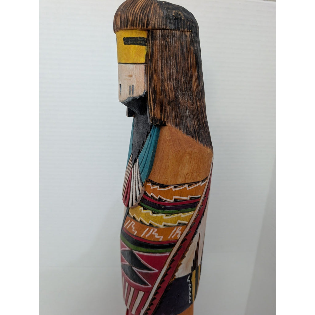 24" Signed B. Jones "Spider Woman" Large Navajo Polychrome Wood Sculpture