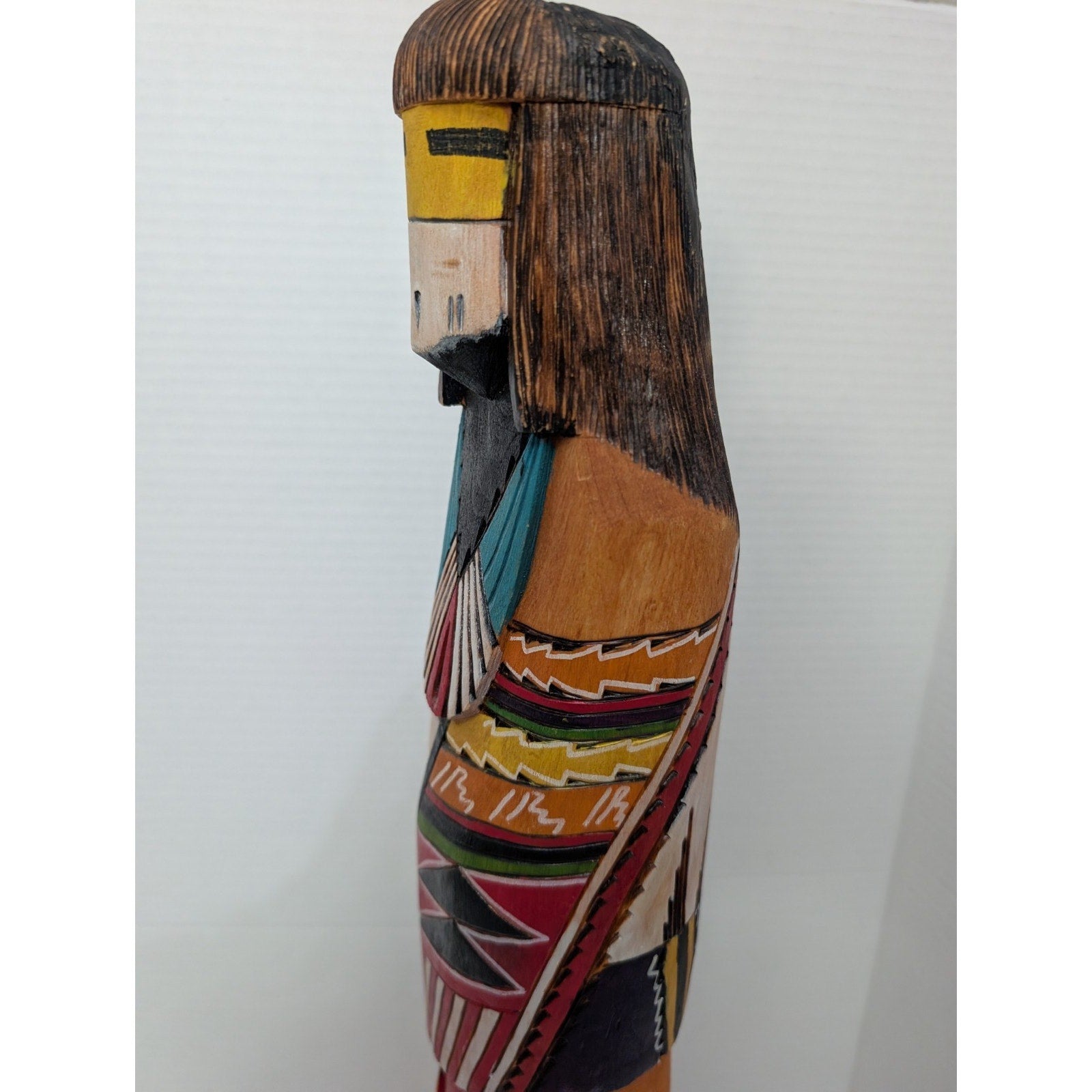 24" Signed B. Jones "Spider Woman" Large Navajo Polychrome Wood Sculpture