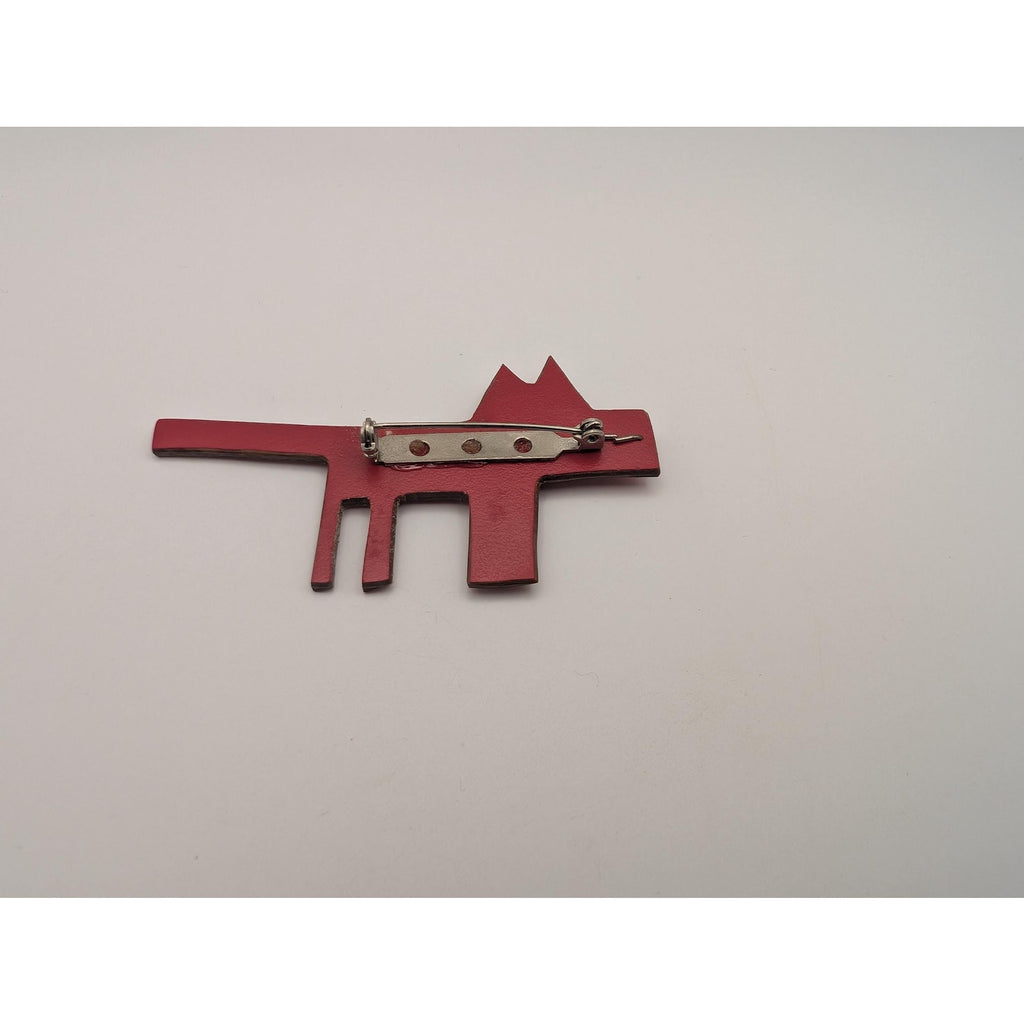 Vintage Red Plastic Geometric Dog Brooch Pin Abstract Avant Garde Novelty Jewelry