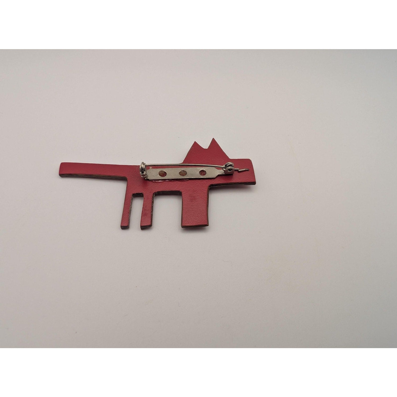 Vintage Red Plastic Geometric Dog Brooch Pin Abstract Avant Garde Novelty Jewelry