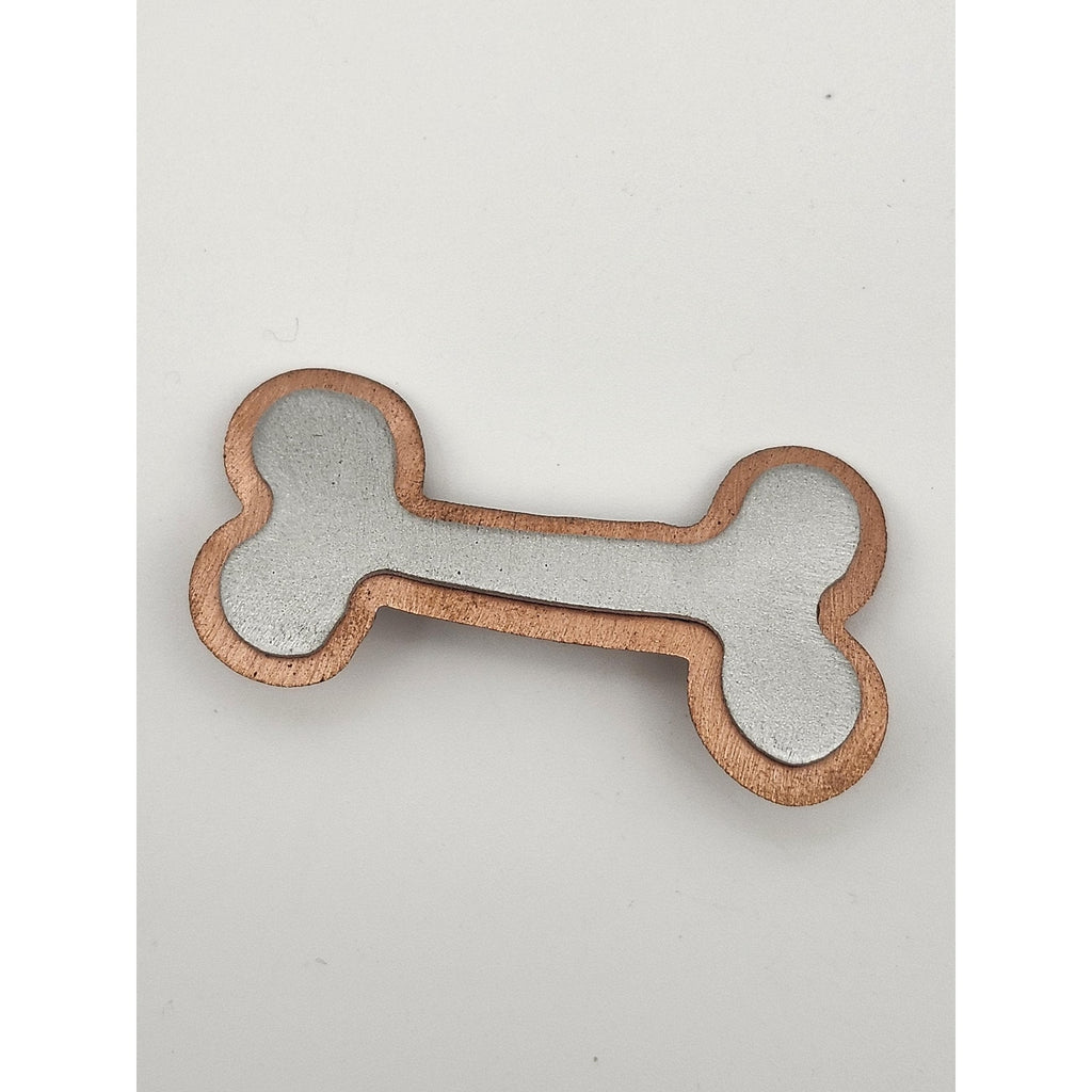 Vintage Mixed Metal Dog Bone Brooch Pin Copper Silver Tone Layered Novelty Jewelry