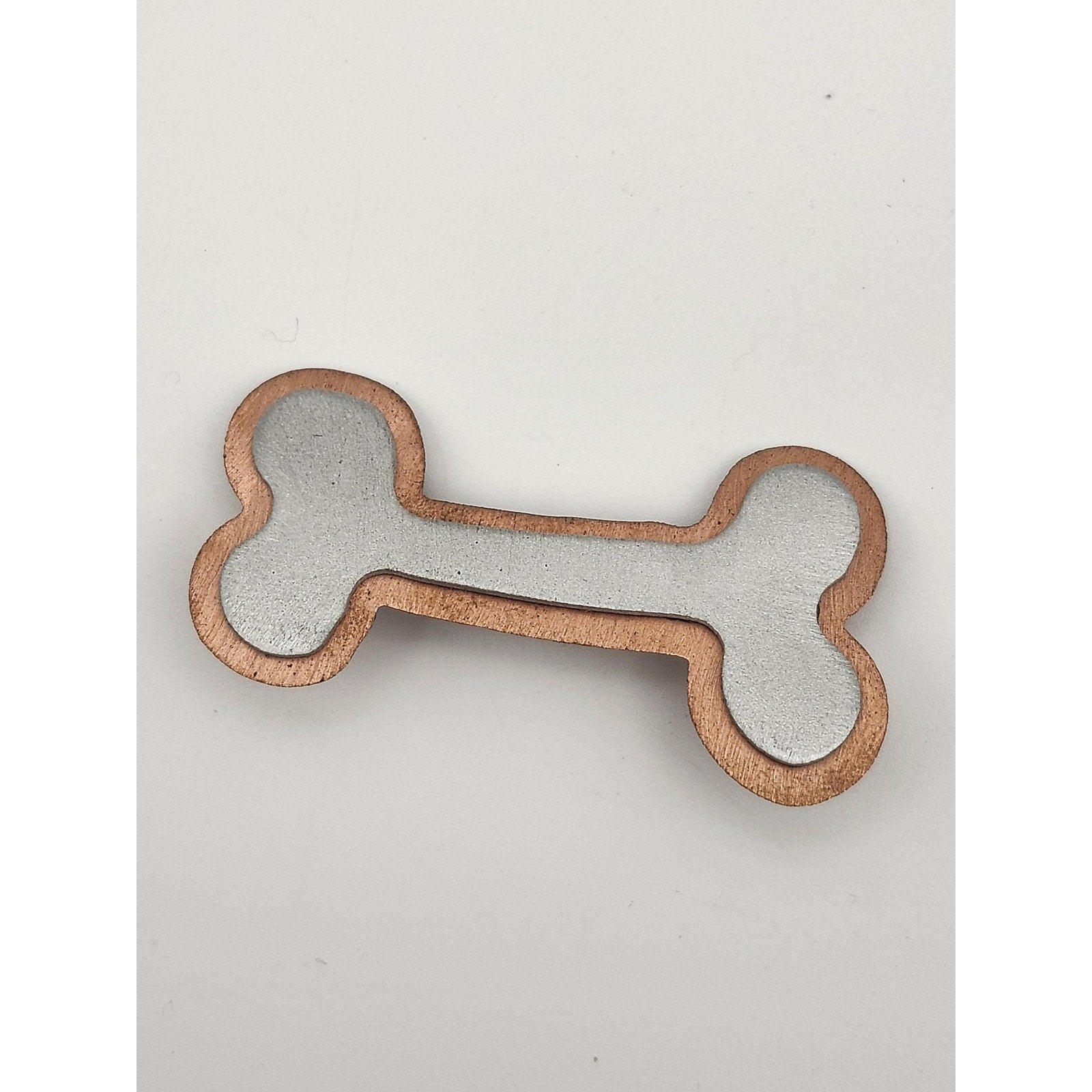 Vintage Mixed Metal Dog Bone Brooch Pin Copper Silver Tone Layered Novelty Jewelry