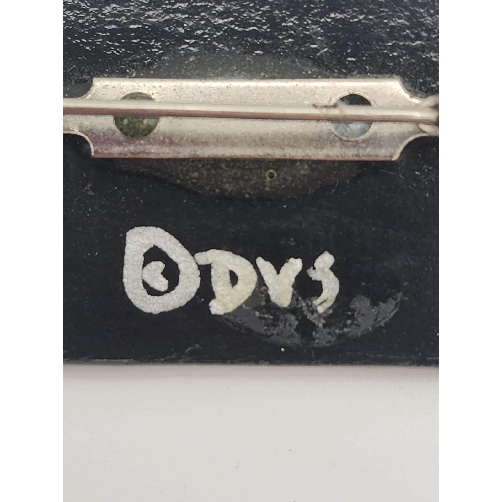 Vintage DVS Signed Black Cat Fishbowl Plastic Brooch Pin Hand Painted Whimsical Artwork