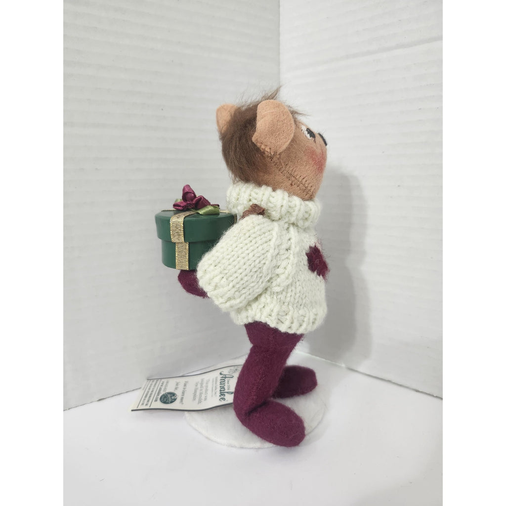 Vintage 2002 Annalee Christmas Bear Doll Heart Sweater Green Gift Box New