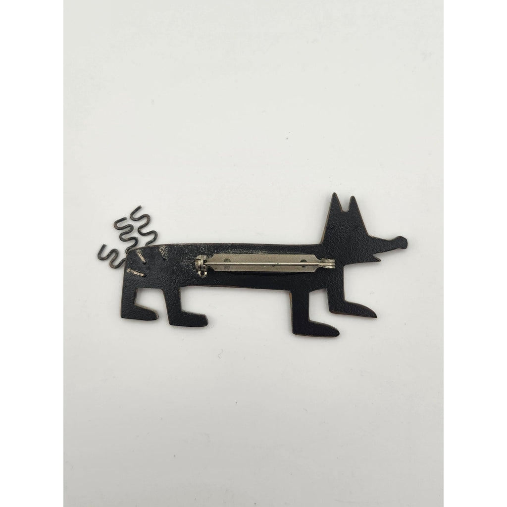 Vintage Black Geometric Dachshund Dog Brooch Pin Abstract Avant Garde Novelty