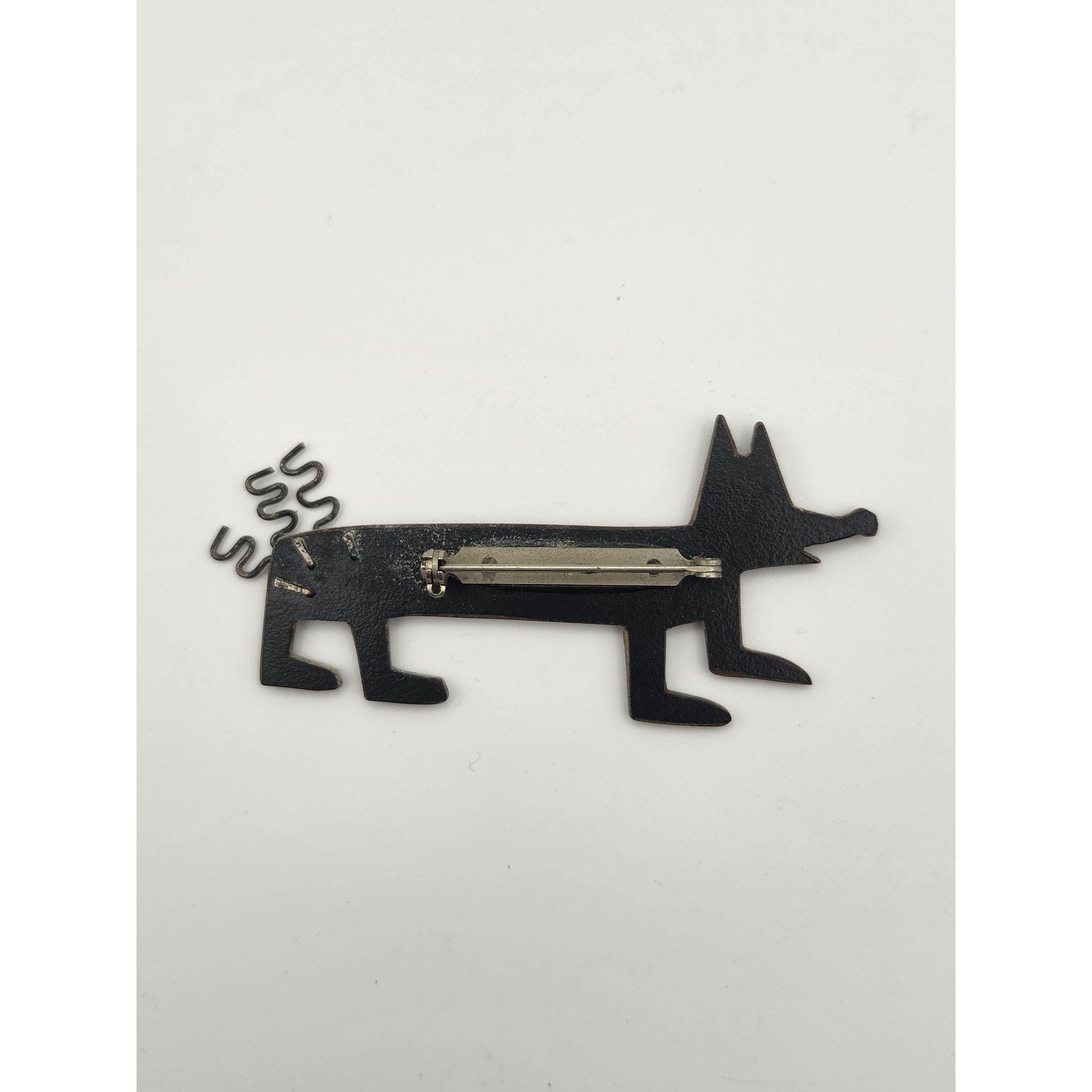 Vintage Black Geometric Dachshund Dog Brooch Pin Abstract Avant Garde Novelty