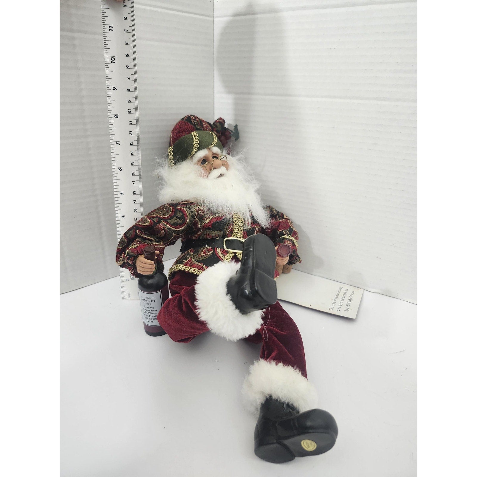 Karen Didion Originals Sitting Wine Santa Claus Figurine Holiday Decor