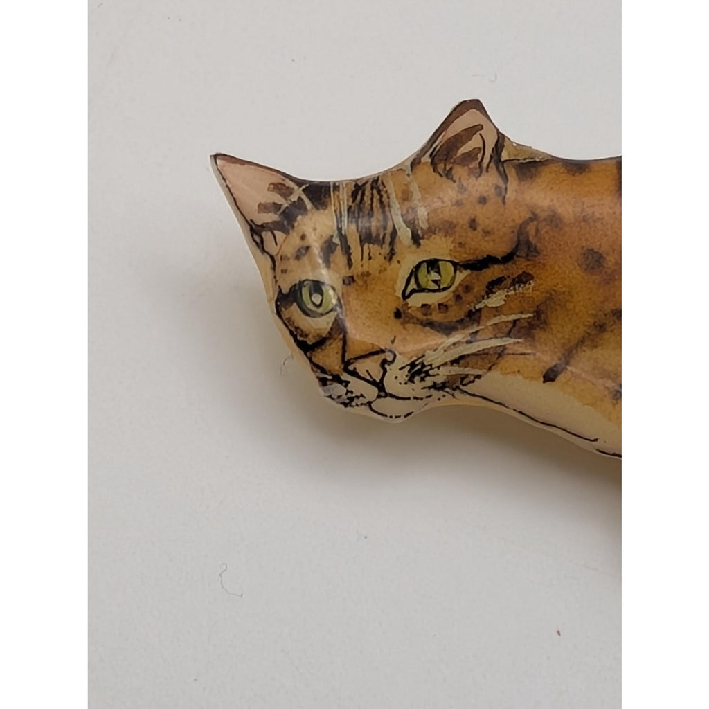 Vintage MB Designs Signed Whiskers Bengal Cat Resin Brooch Pin Hand Painted USA