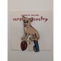 Signed Carolyn Edlund Handcrafted Ceramic Chihuahua Dog Brooch with Dangles