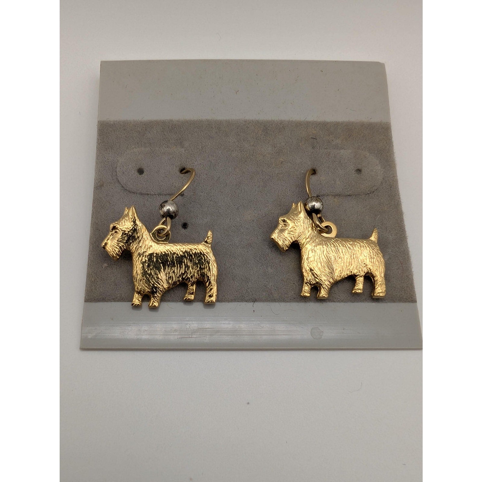 Gold Tone Scottish Terrier Dangle Earrings Textured Scottie Dog Jewelry