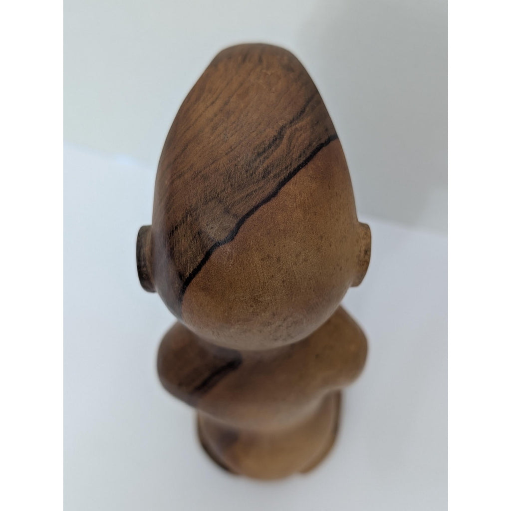 Vintage Hand Carved Two Tone Wood Kneeling Tiki Figurine Polynesian Tribal Art
