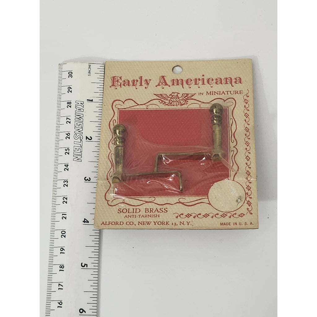 Vintage Early Americana Miniatures Solid Brass Andirons Toy Alford Co New